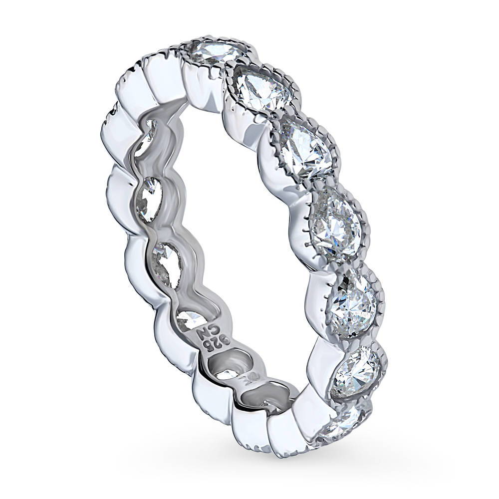 Bezel Pear CZ Eternity Ring in Sterling Silver