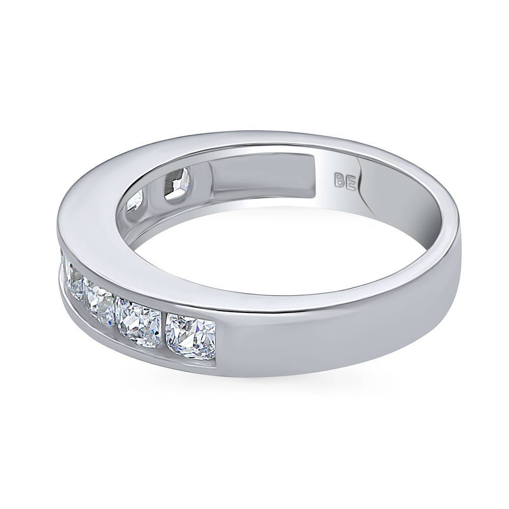 Angle view of Channel Set Cushion CZ Half Eternity Ring in Sterling Silver, 5 of 8