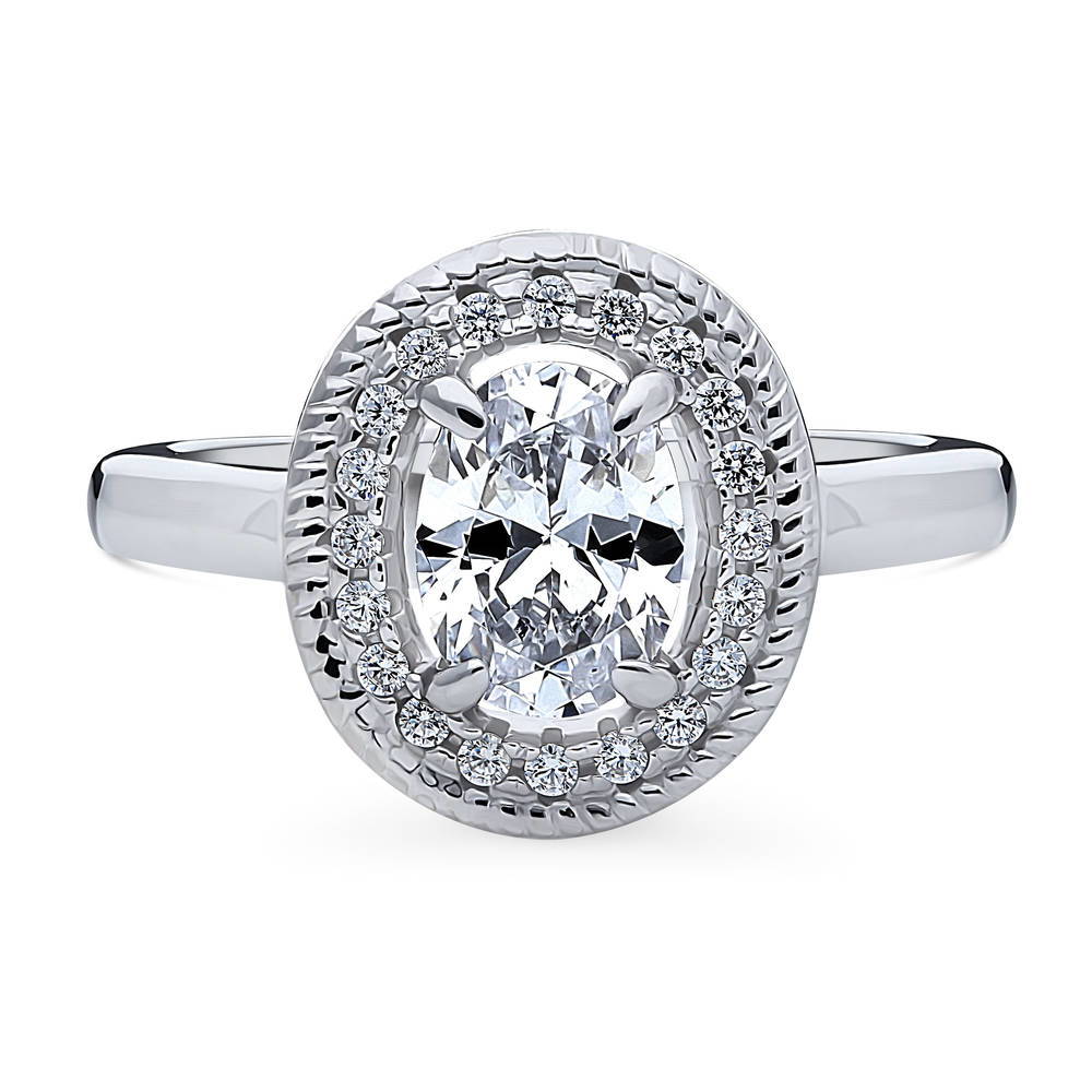 Halo Woven Art Deco Oval CZ Ring in Sterling Silver