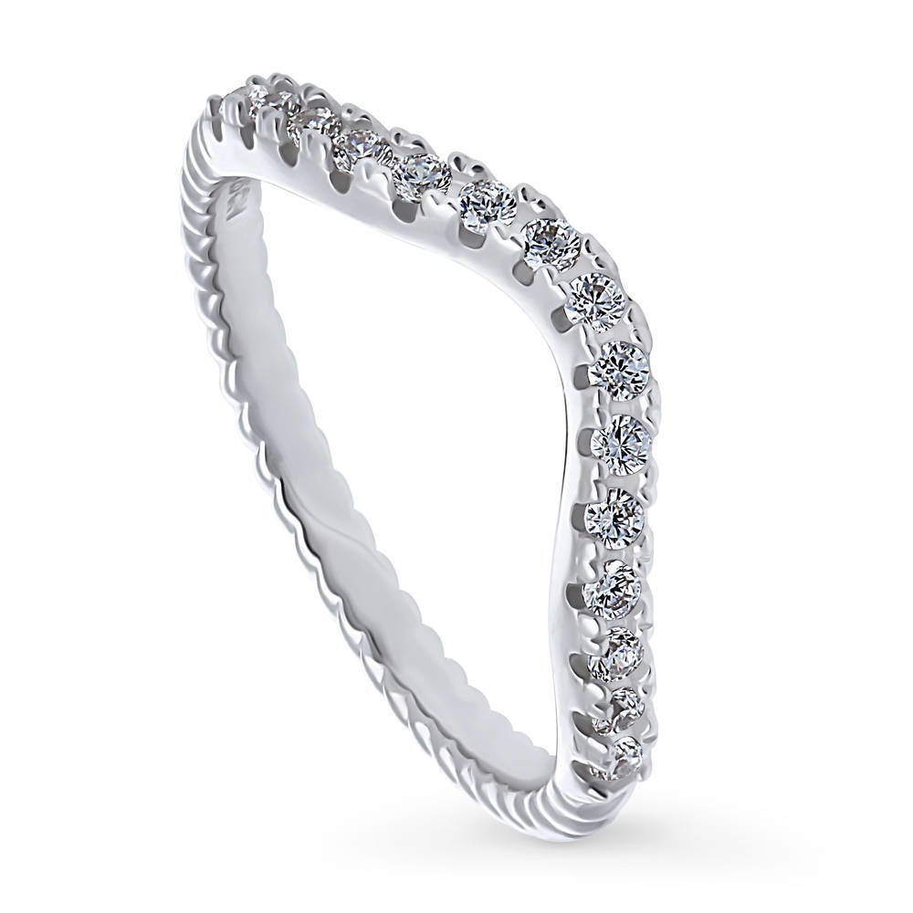 Woven Wishbone Chevron Pave CZ Eternity Ring in Sterling Silver