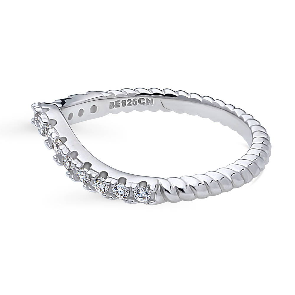 Woven Wishbone Chevron Pave CZ Eternity Ring in Sterling Silver