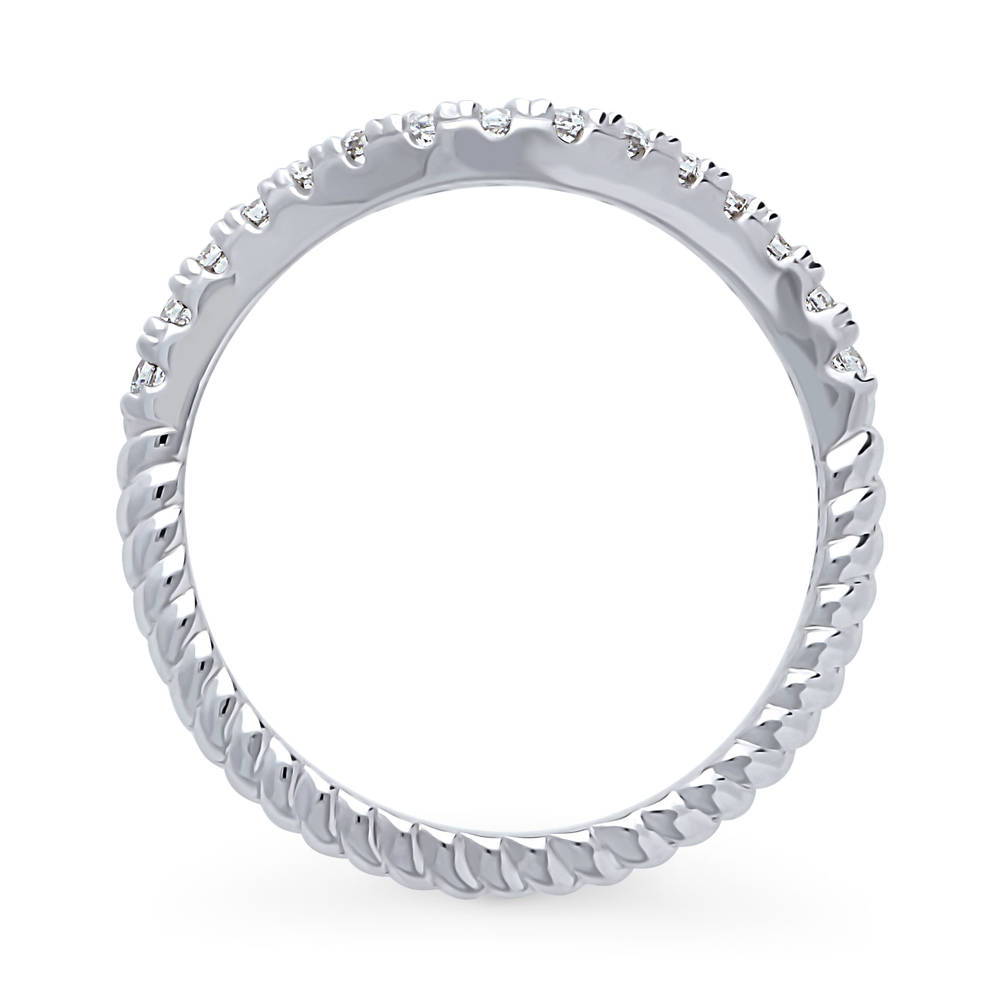 Woven Wishbone Pave Set CZ Curved Half Eternity Ring in Sterling Silver