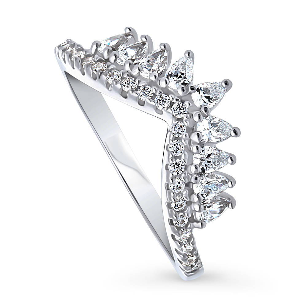 Wishbone Crown CZ Curved Half Eternity Ring in Sterling Silver