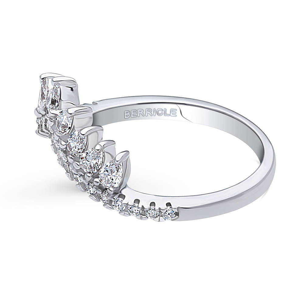 Wishbone Crown CZ Curved Half Eternity Ring in Sterling Silver