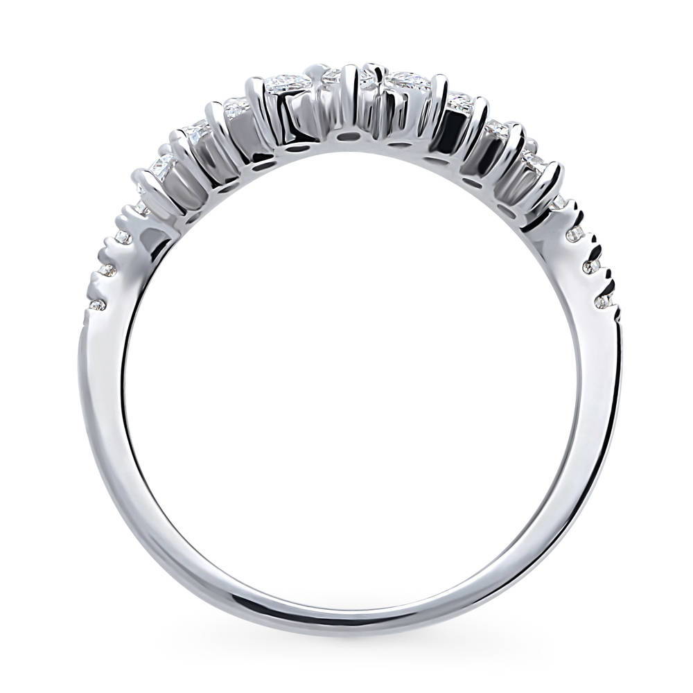 Wishbone Crown CZ Curved Half Eternity Ring in Sterling Silver