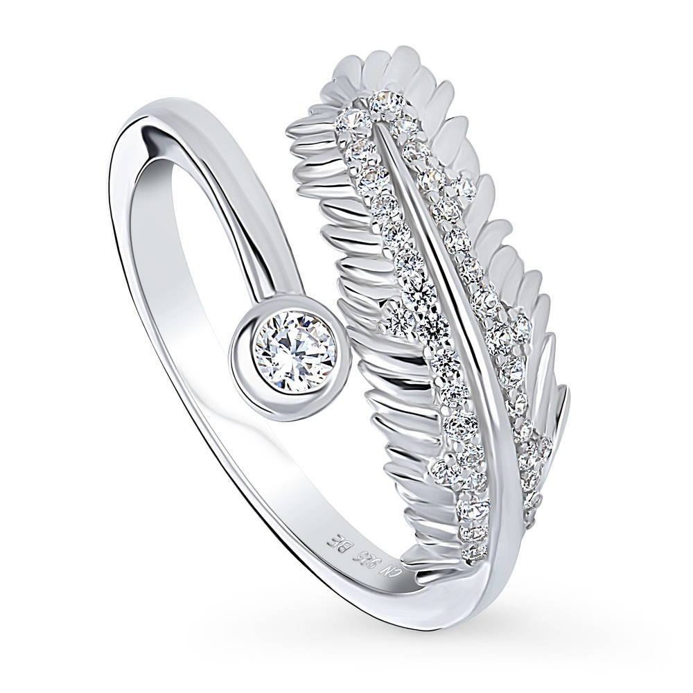 Feather Bypass Wrap CZ Ring in Sterling Silver
