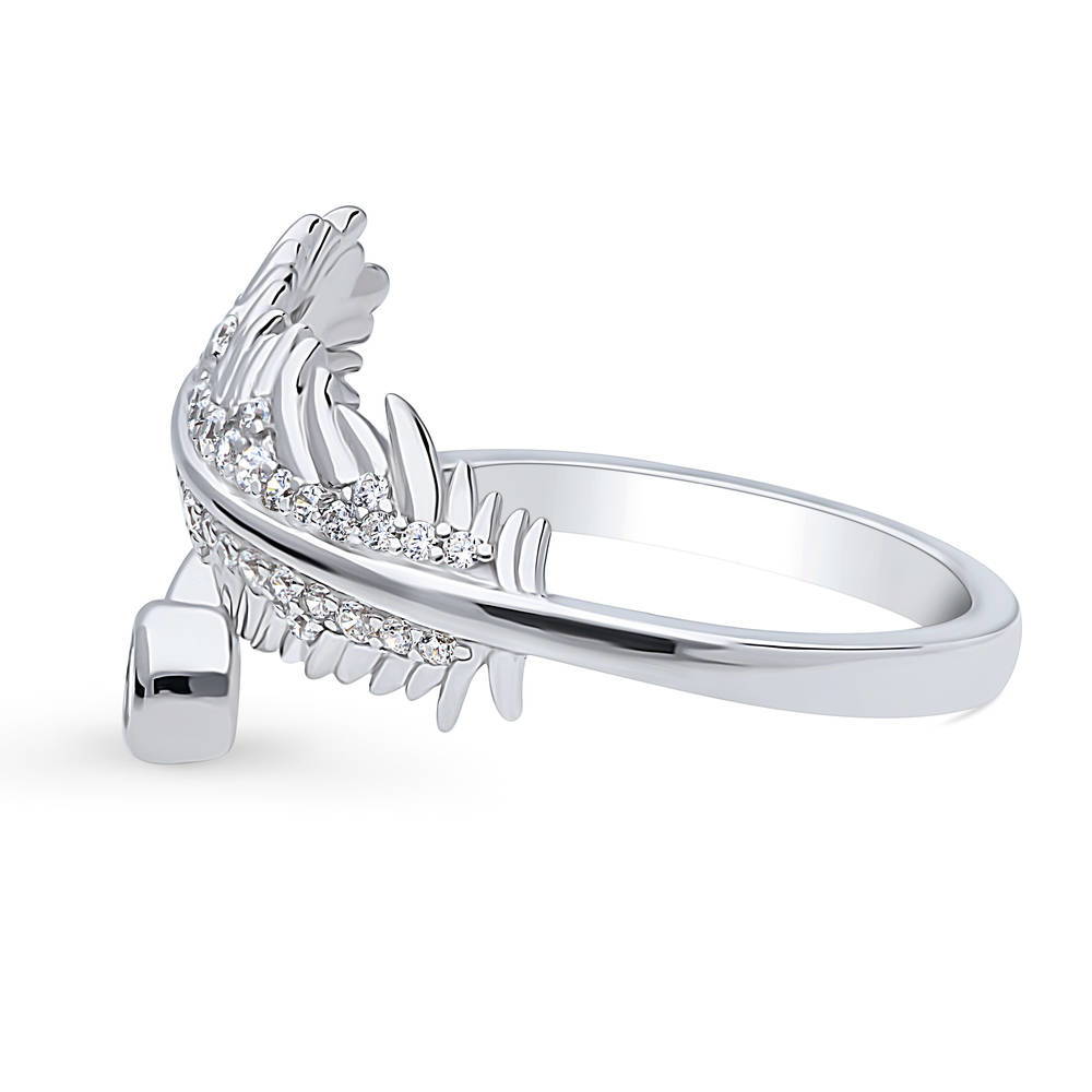Angle view of Feather Bypass CZ Ring in Sterling Silver, 5 of 9