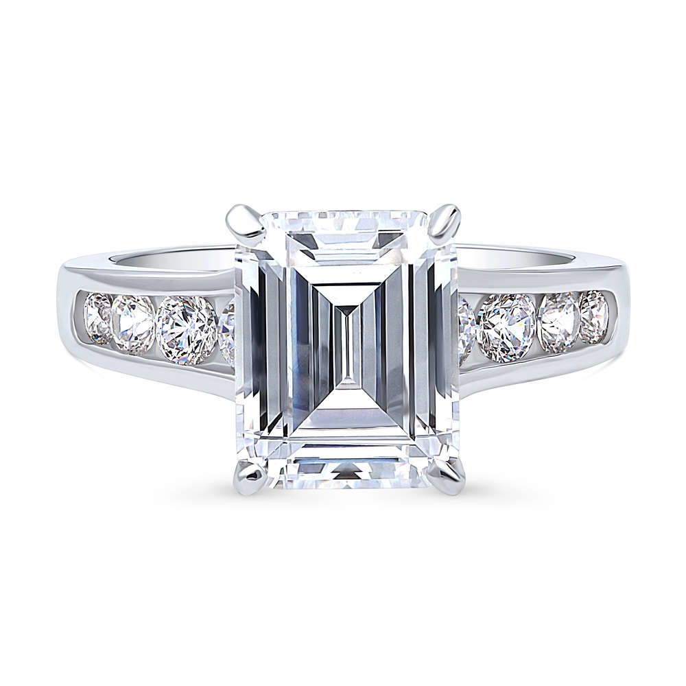 Solitaire 3.8ct Emerald Cut CZ Ring in Sterling Silver