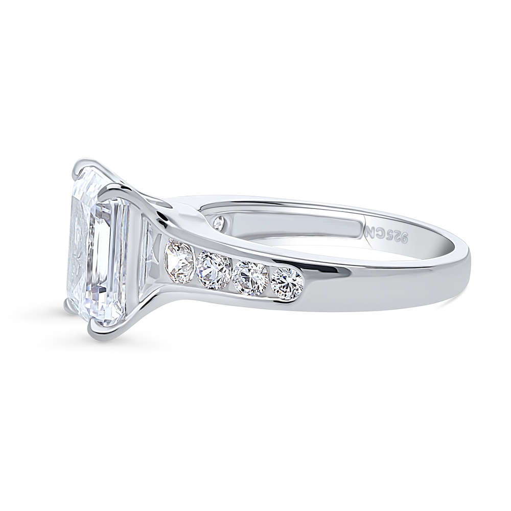 Solitaire 3.8ct Emerald Cut CZ Ring in Sterling Silver