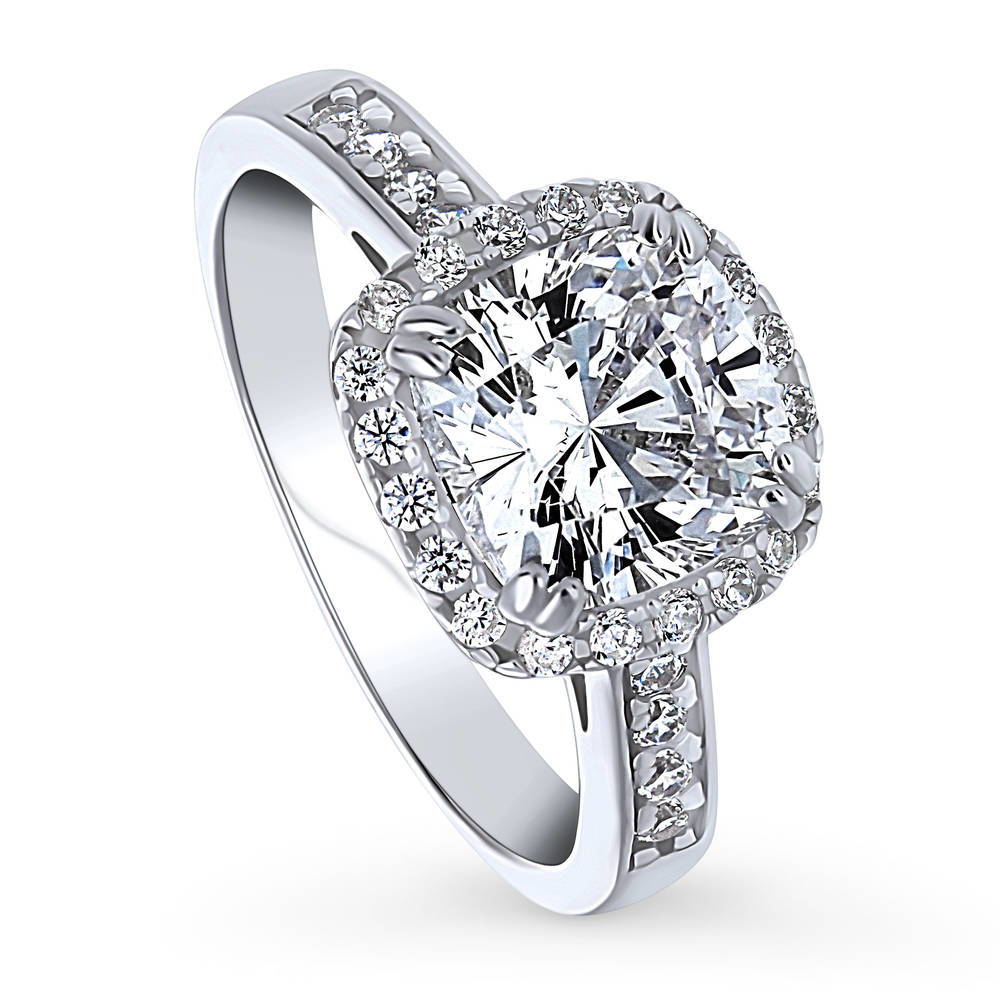 Halo Cushion CZ Ring in Sterling Silver