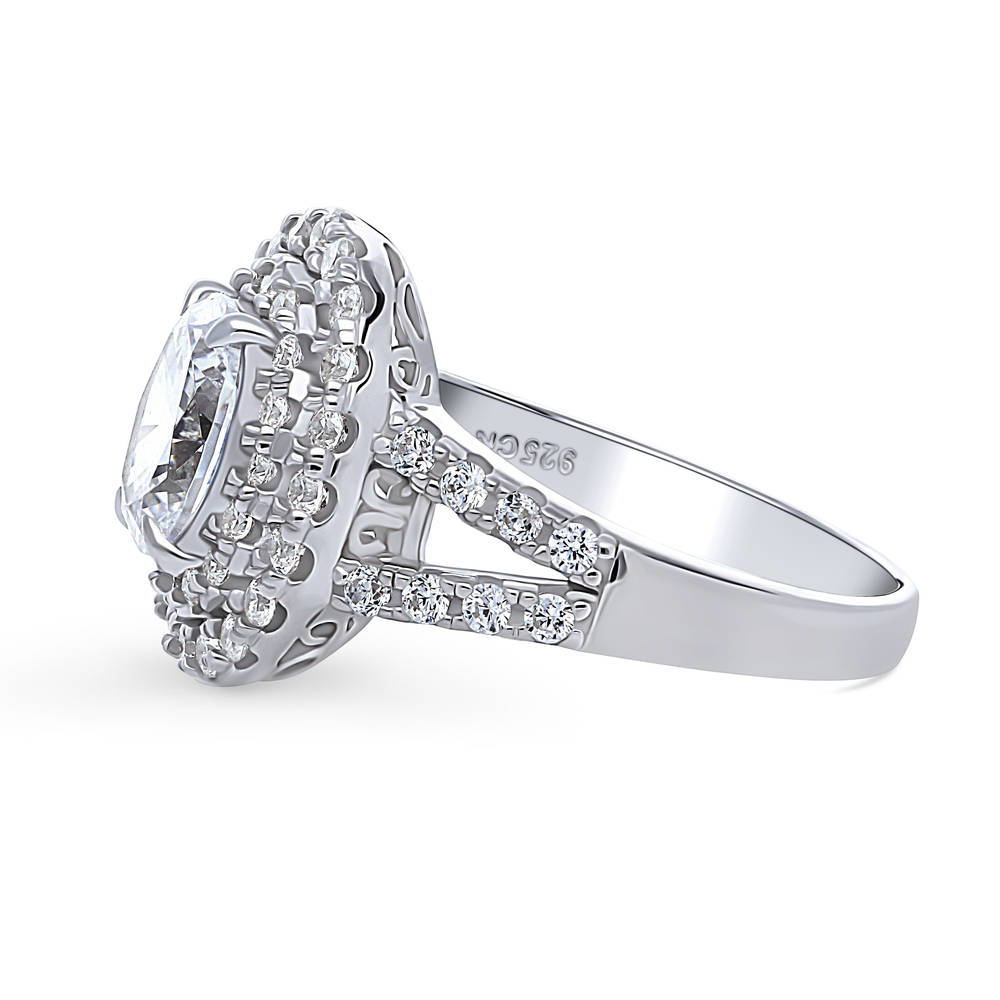 Halo Oval CZ Statement Split Shank Ring in Sterling Silver