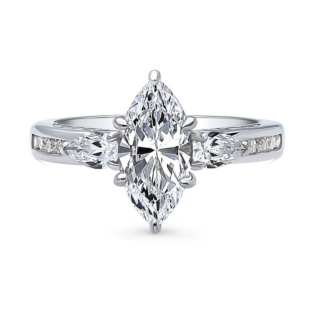 3-Stone Marquise CZ Ring in Sterling Silver, 1 of 8