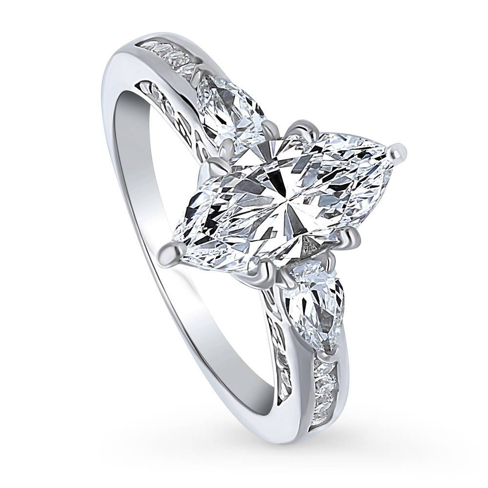 Front view of 3-Stone Marquise CZ Ring in Sterling Silver, 4 of 8