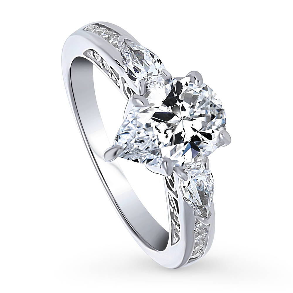 3-Stone Pear CZ Ring in Sterling Silver