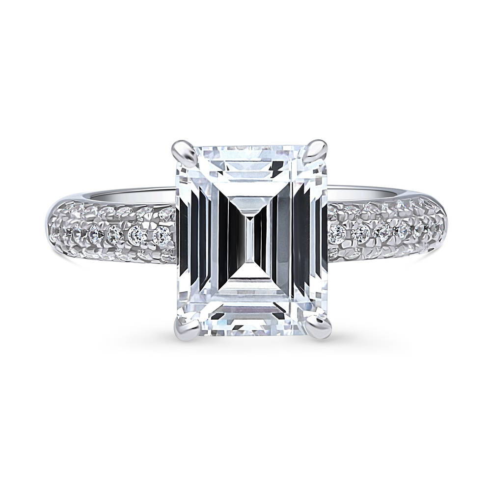 Solitaire 3.8ct Emerald Cut CZ Ring in Sterling Silver