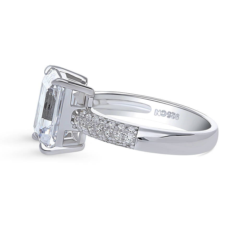 Solitaire 3.8ct Emerald Cut CZ Ring in Sterling Silver