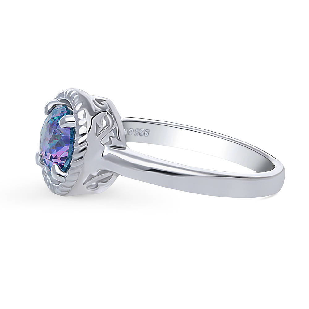 Solitaire Purple Aqua Round CZ Ring in Sterling Silver 1.25ct