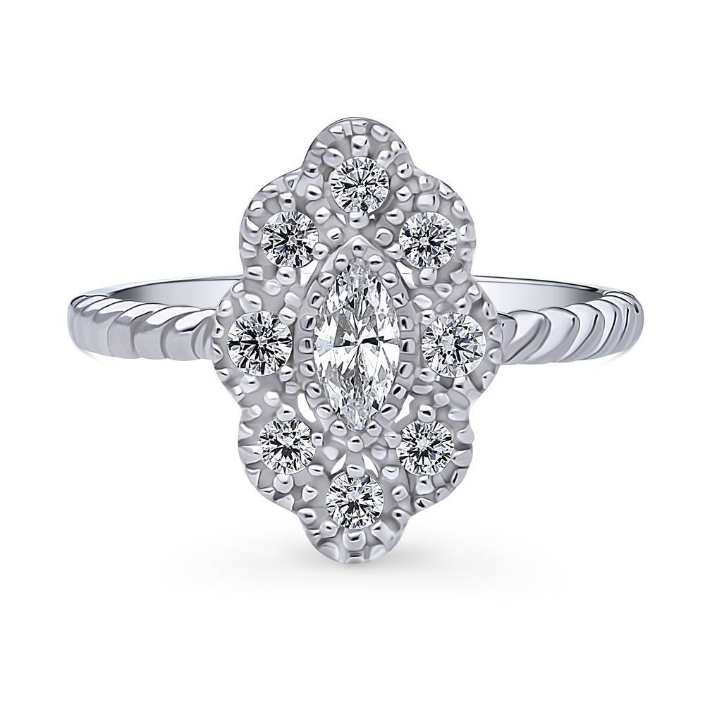 Halo Navette Marquise CZ Ring in Sterling Silver, 1 of 8