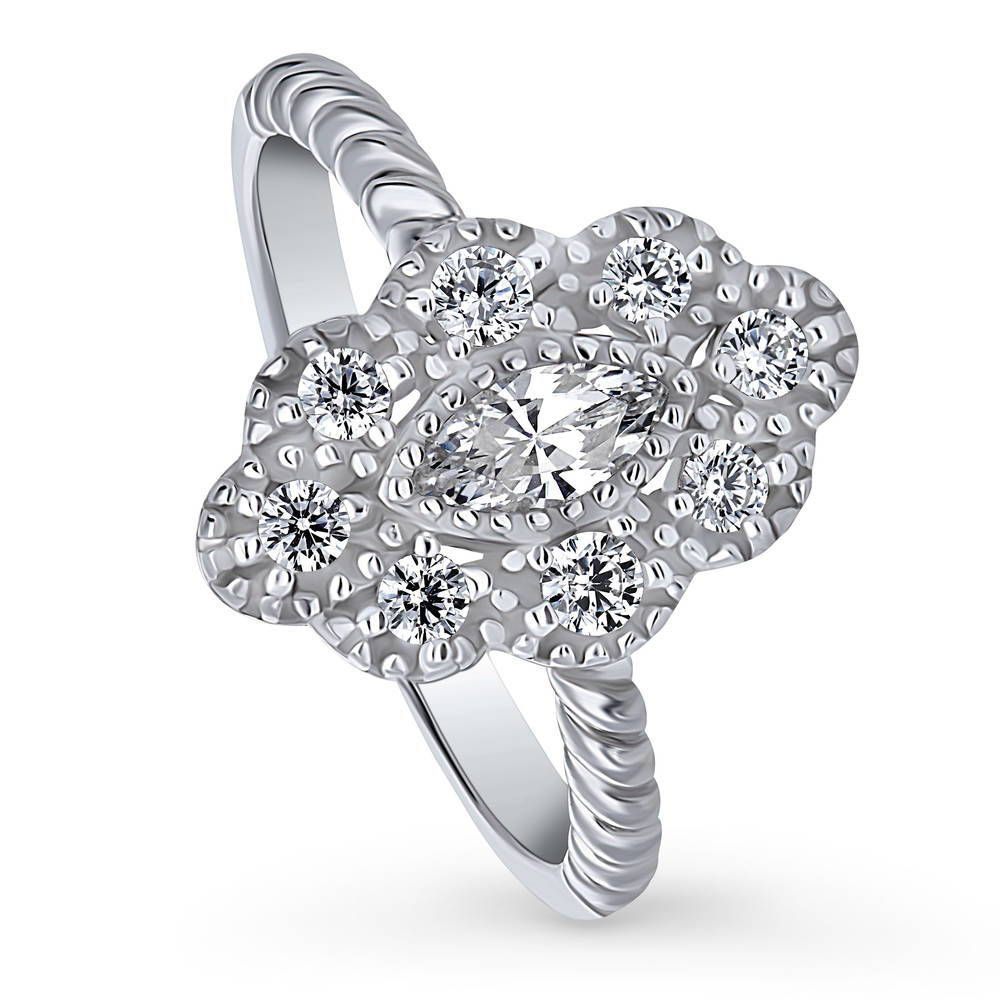 Front view of Halo Navette Marquise CZ Ring in Sterling Silver, 4 of 8