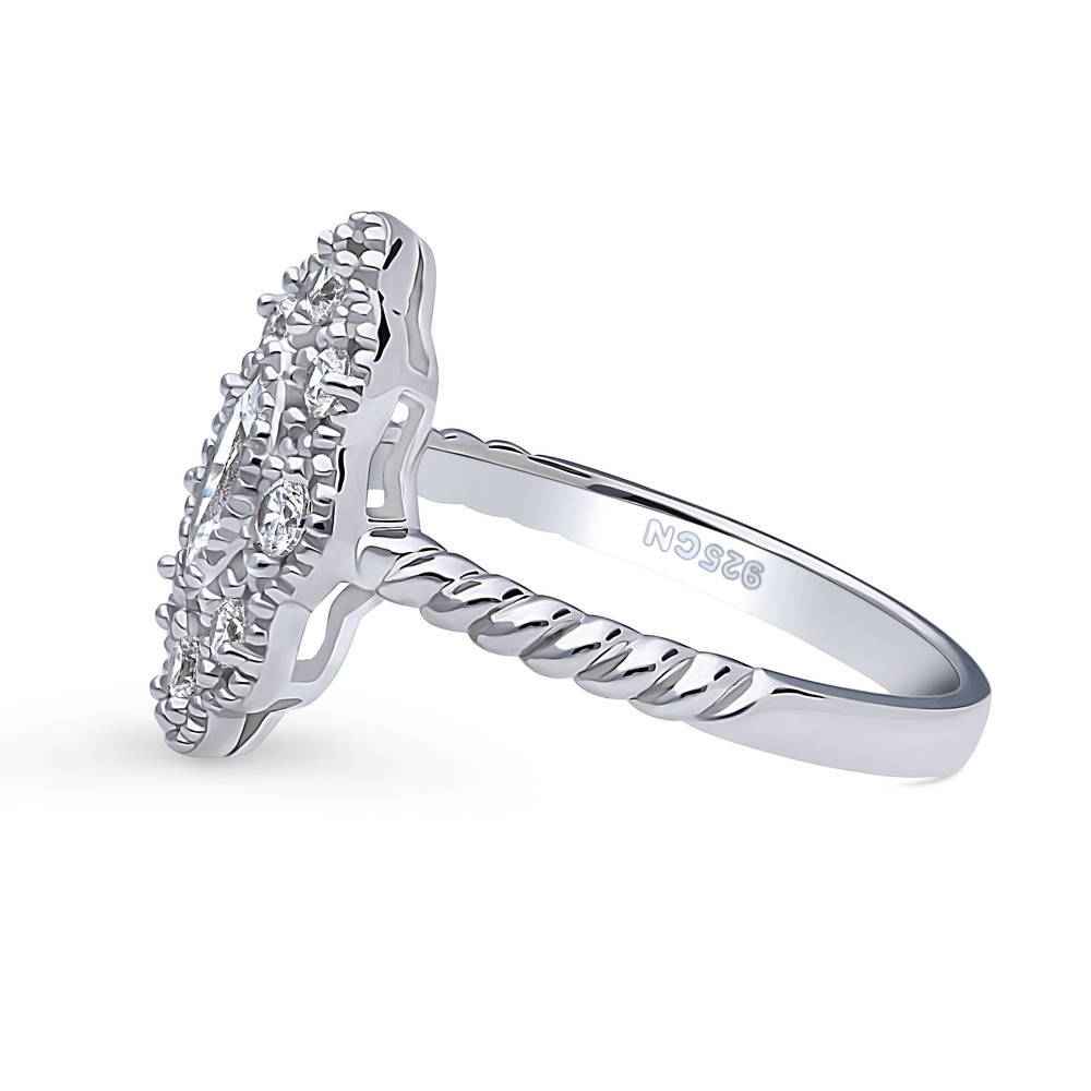Angle view of Halo Navette Marquise CZ Ring in Sterling Silver, 5 of 8