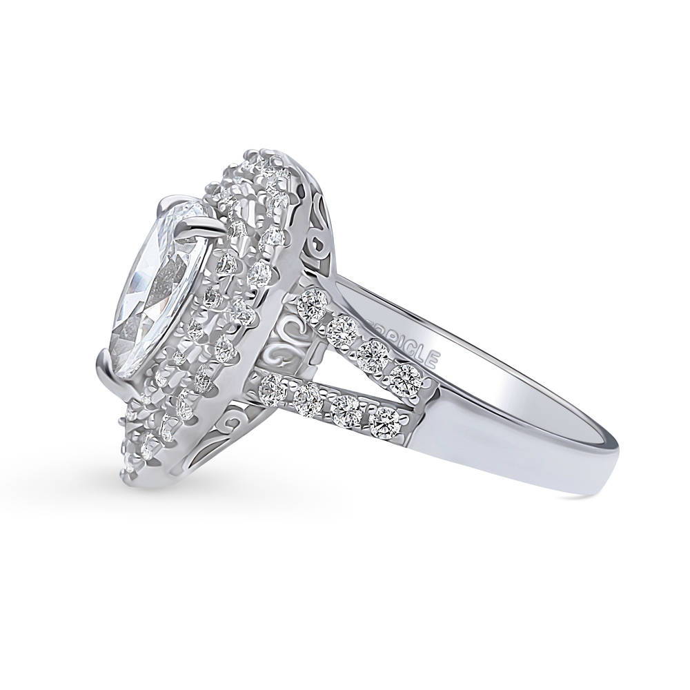 Halo Pear CZ Statement Split Shank Ring in Sterling Silver