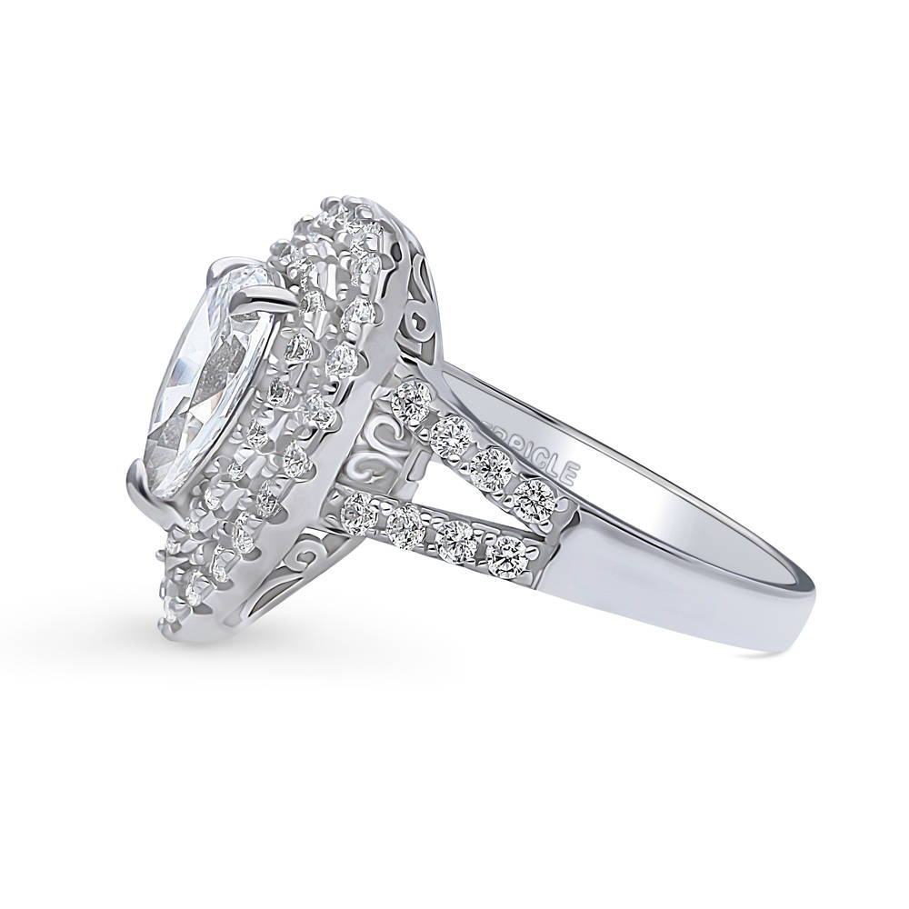 Angle view of Halo Pear CZ Statement Split Shank Ring in Sterling Silver, 5 of 9