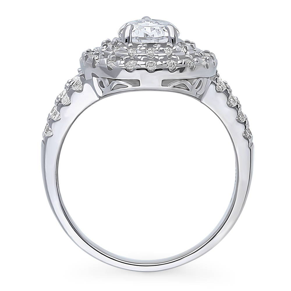 Halo Pear CZ Statement Split Shank Ring in Sterling Silver