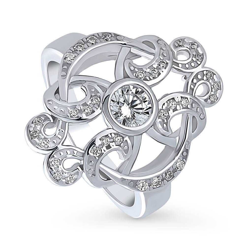 Flower Art Deco CZ Statement Ring in Sterling Silver