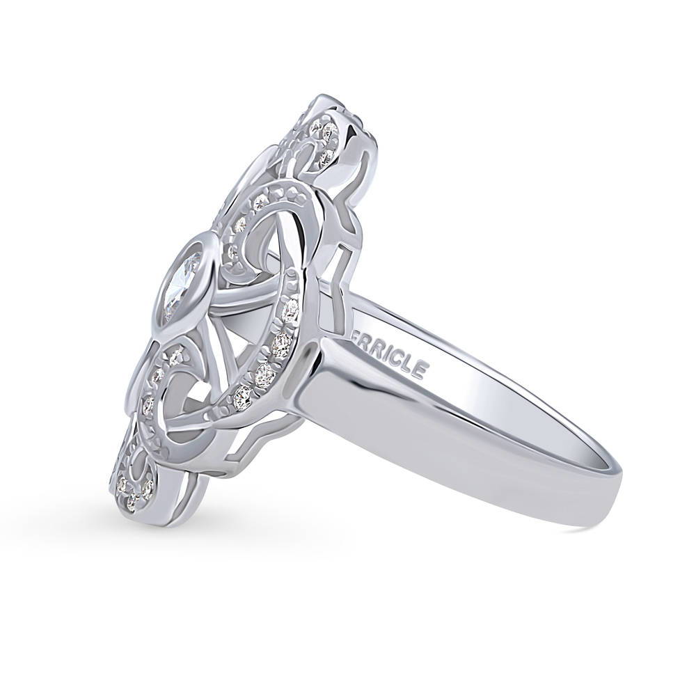 Flower Art Deco CZ Statement Ring in Sterling Silver