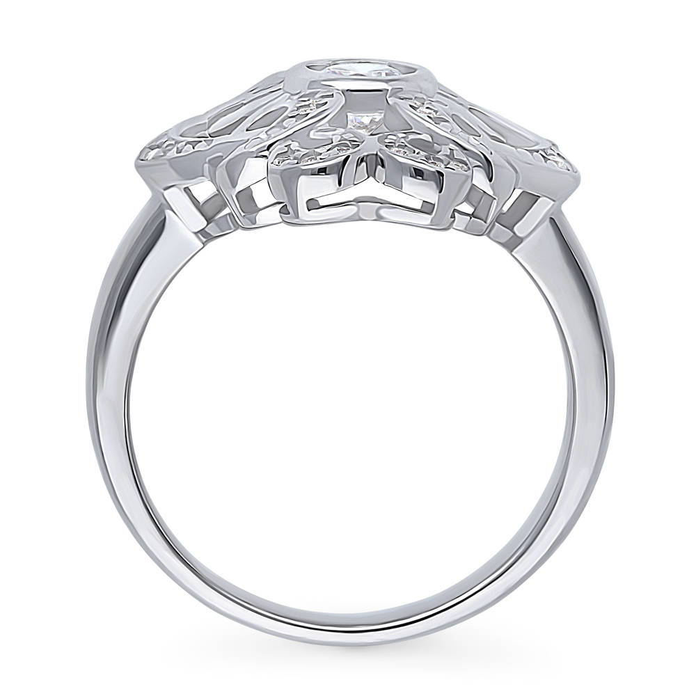 Flower Art Deco CZ Ring in Sterling Silver