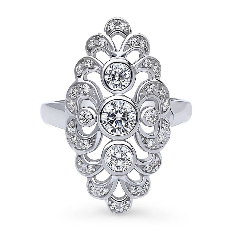 Navette Art Deco CZ Statement Ring in Sterling Silver, 1 of 9