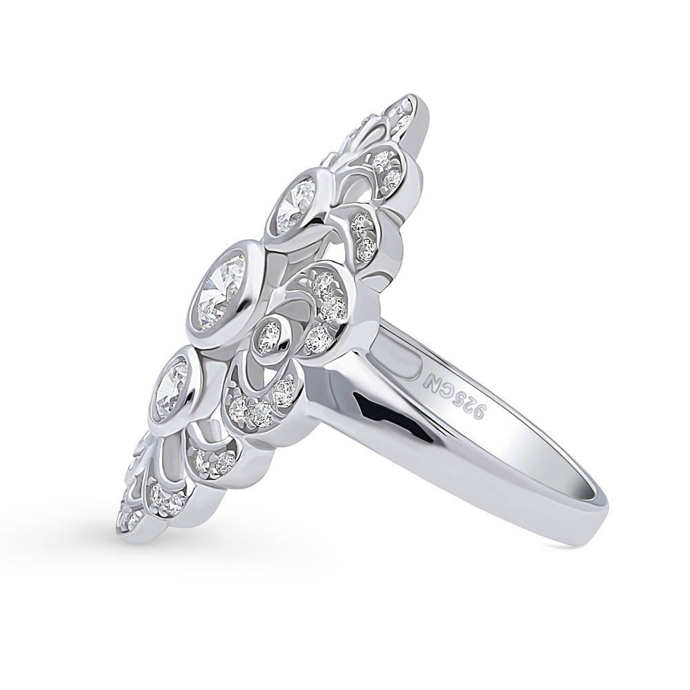 Angle view of Navette Art Deco CZ Statement Ring in Sterling Silver, 5 of 9