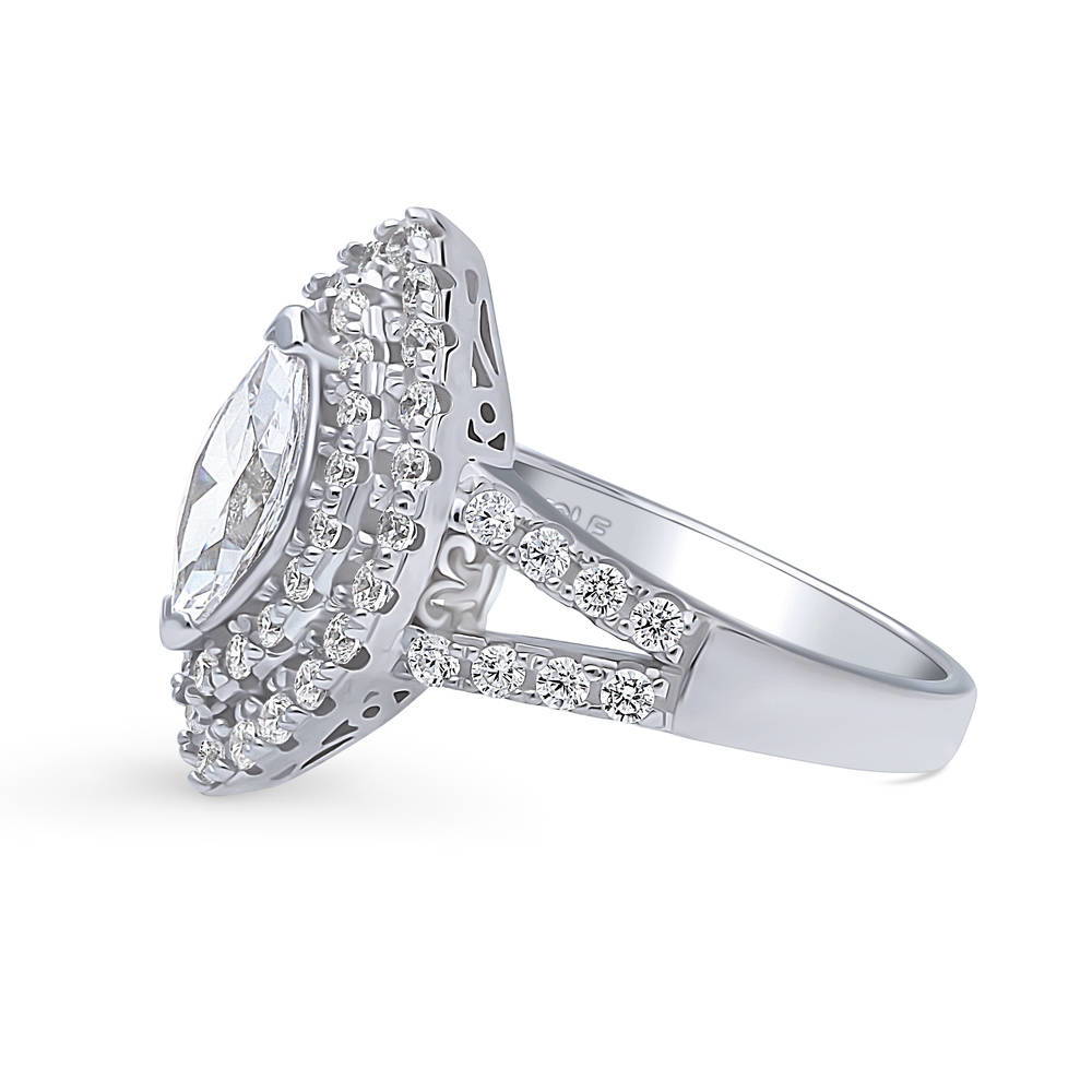 Halo Marquise CZ Split Shank Ring in Sterling Silver