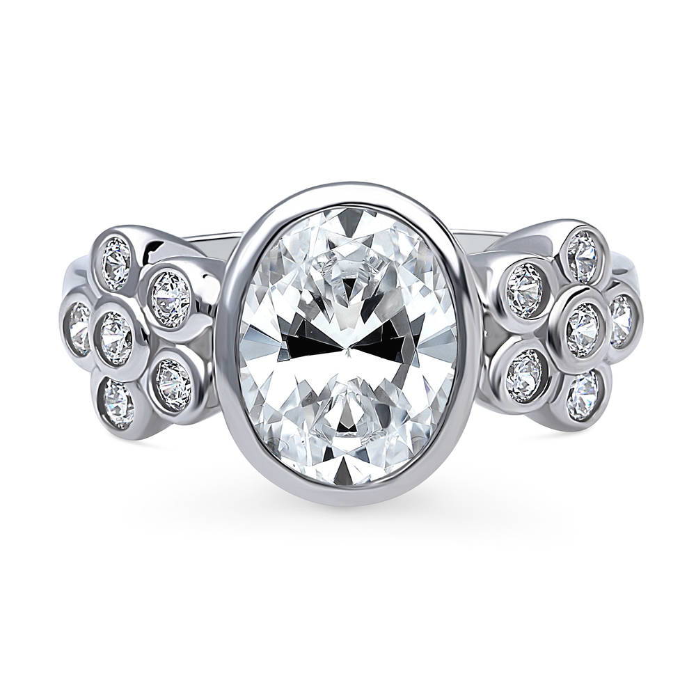 Flower Solitaire Bezel Set CZ Ring in Sterling Silver