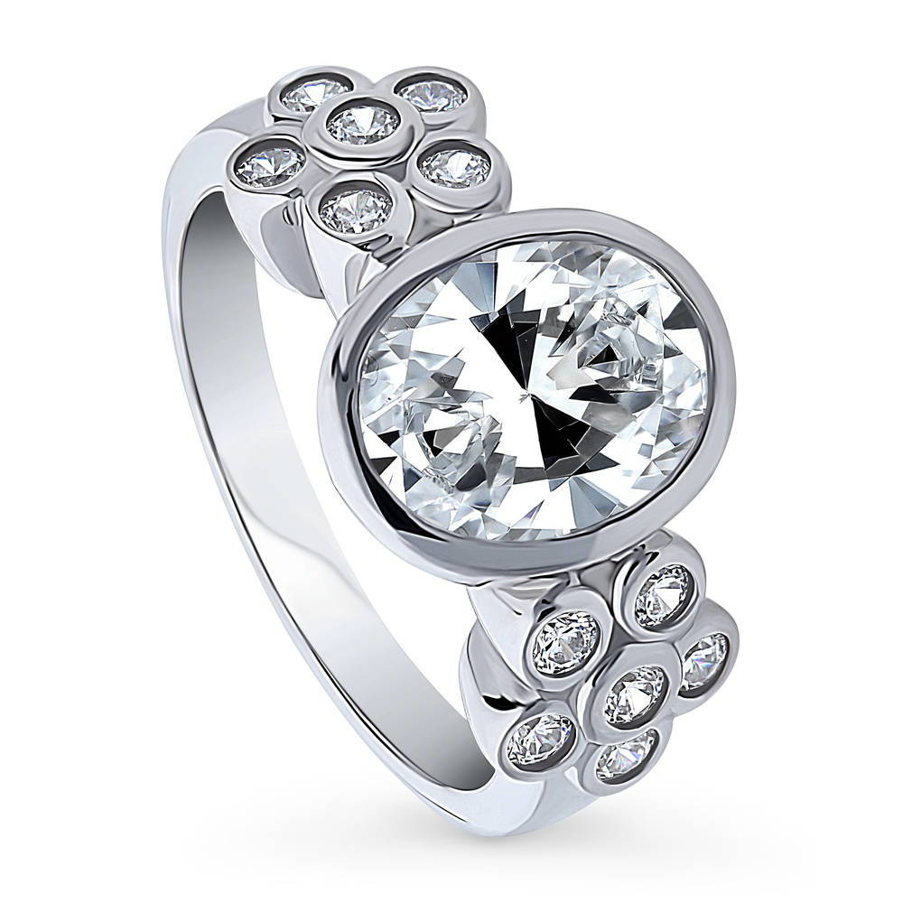 Flower Solitaire Bezel Set CZ Ring in Sterling Silver