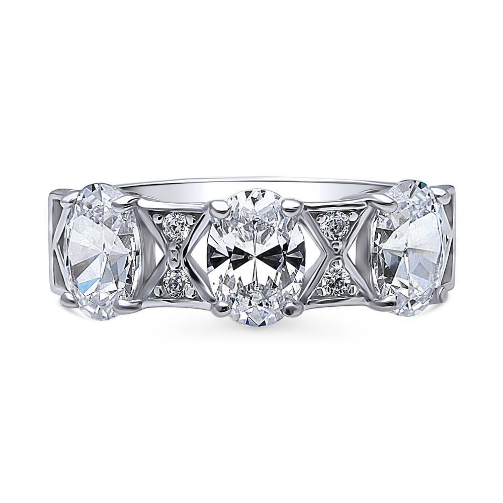 3-Stone Art Deco Oval CZ Statement Ring in Sterling Silver