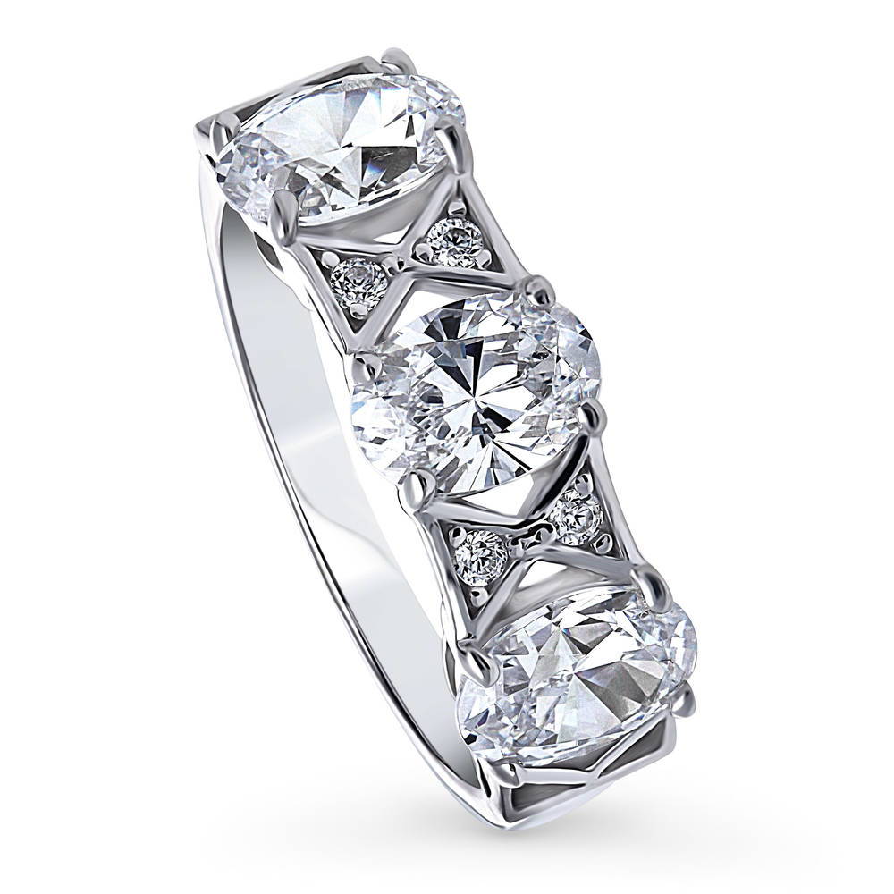 3-Stone Art Deco 2.1ct Oval CZ Ring in Sterling Silver