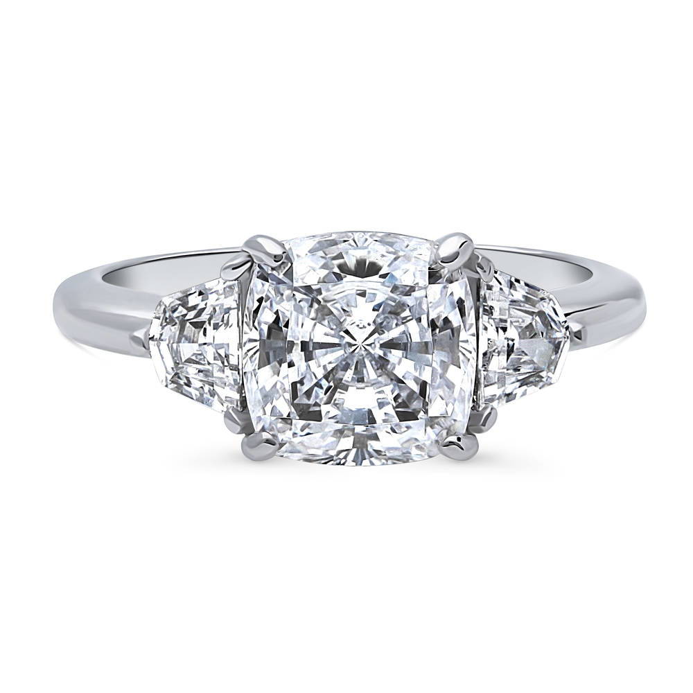 3-Stone Cushion CZ Ring in Sterling Silver