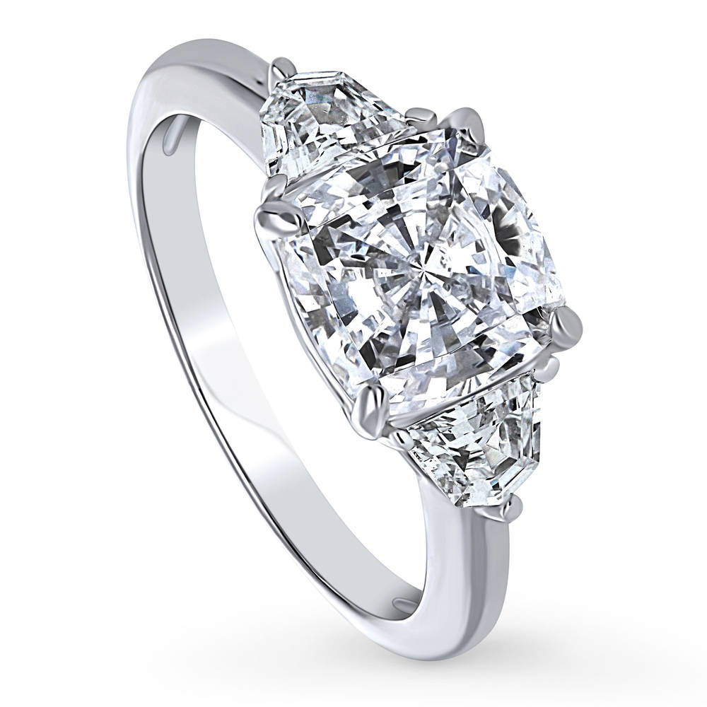 3-Stone Cushion CZ Ring in Sterling Silver