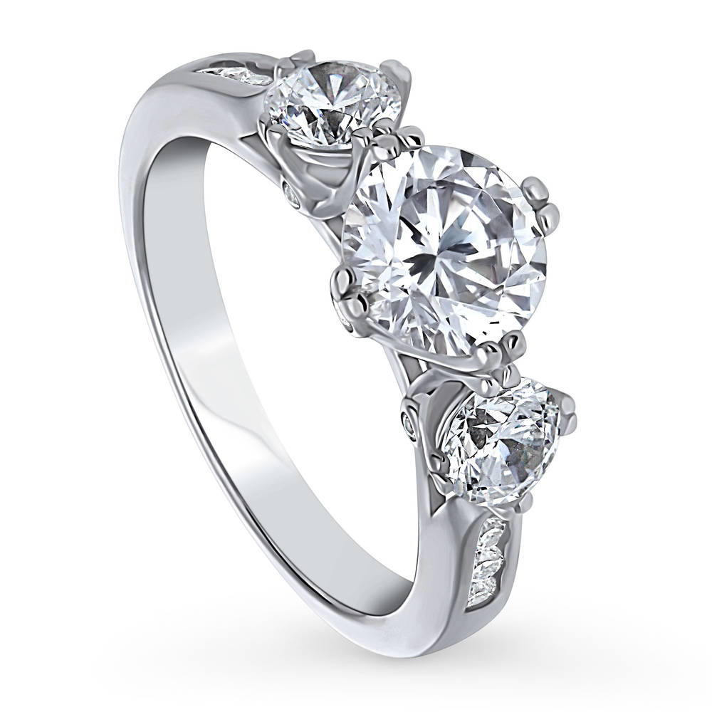 Front view of 3-Stone Round CZ Ring in Sterling Silver, 4 of 8