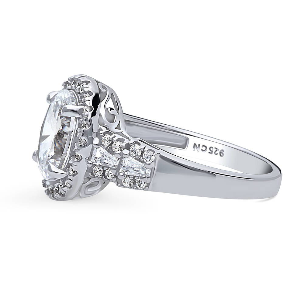 Halo Art Deco Oval CZ Ring in Sterling Silver