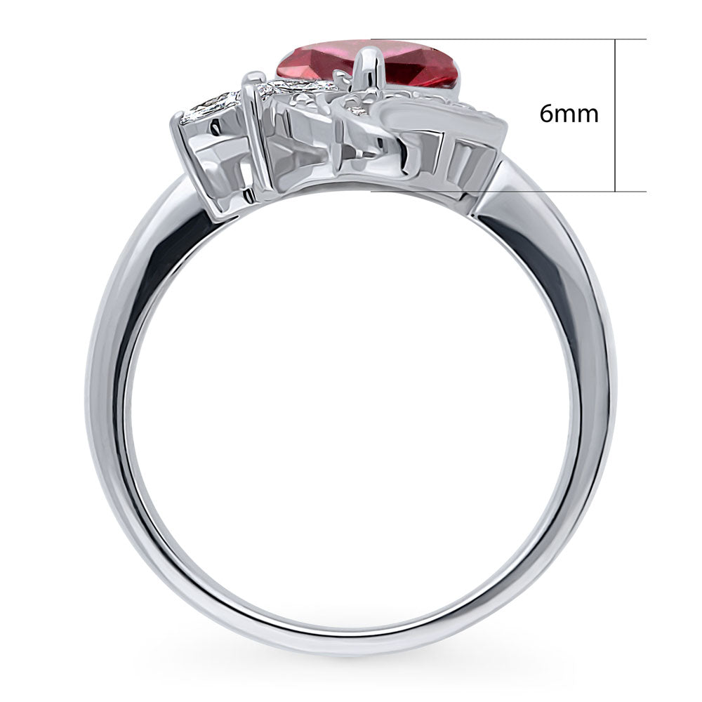 Heart Flower Simulated Ruby CZ Ring in Sterling Silver