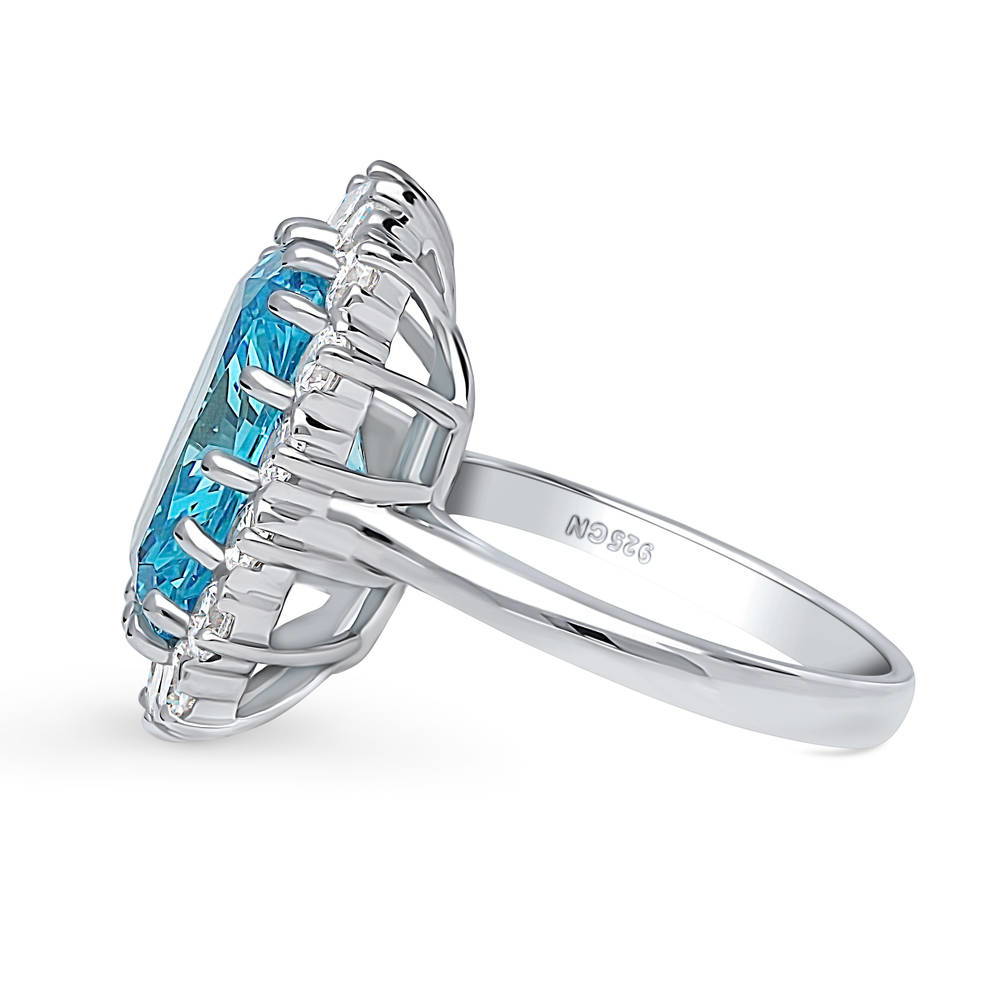 Halo Blue Cushion CZ Ring in Sterling Silver