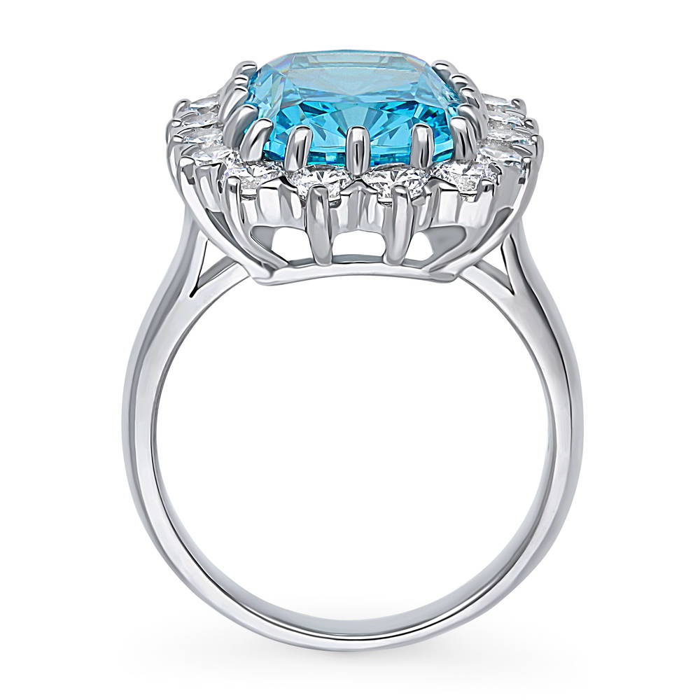 Halo Blue Cushion CZ Statement Ring in Sterling Silver