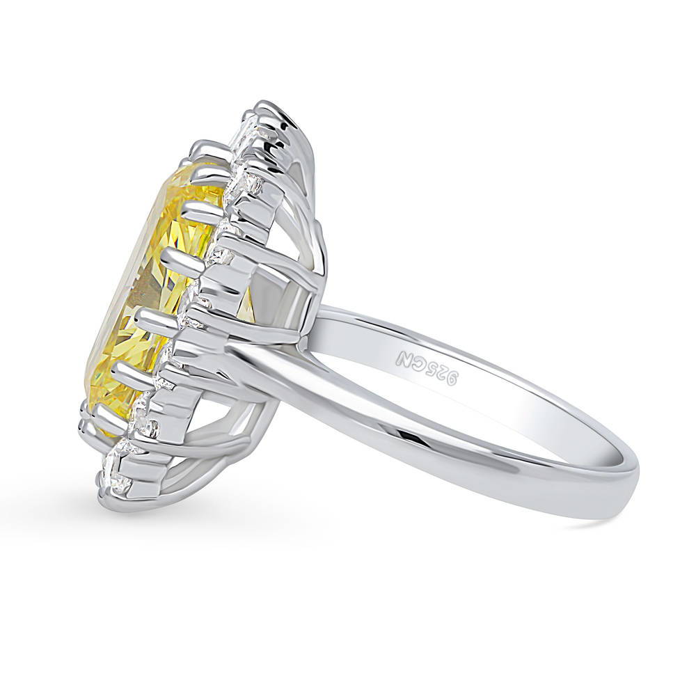 Halo Yellow Cushion CZ Ring in Sterling Silver