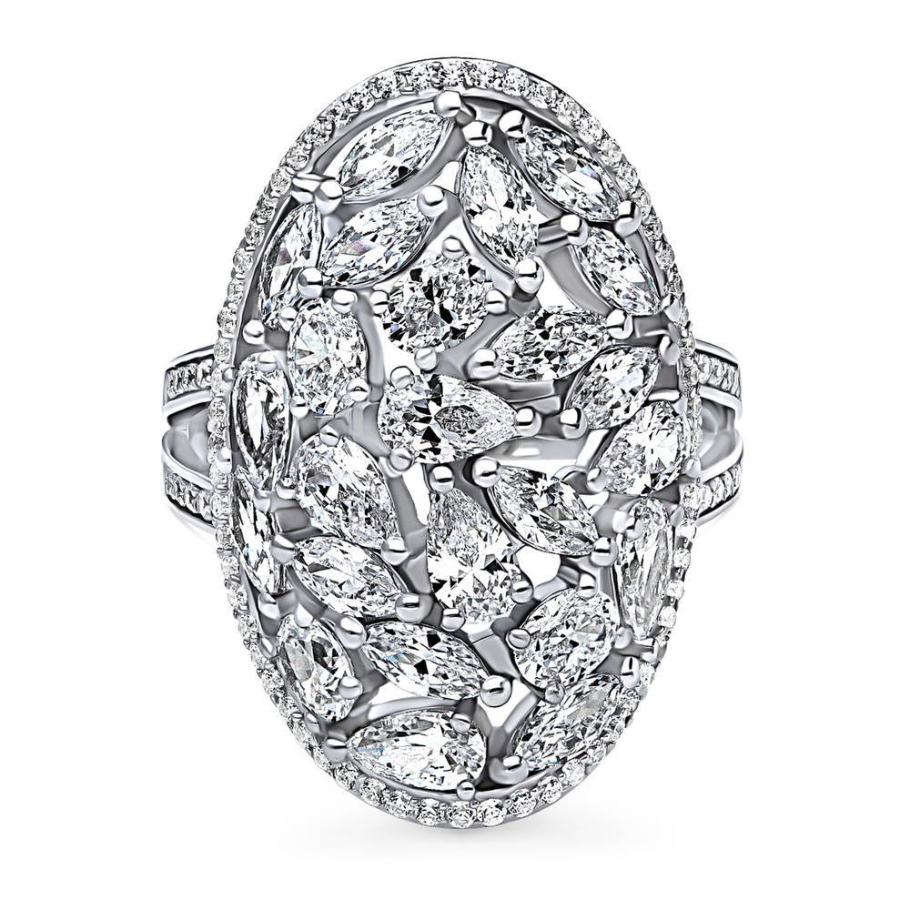 Cluster CZ Statement Split Shank Ring in Sterling Silver