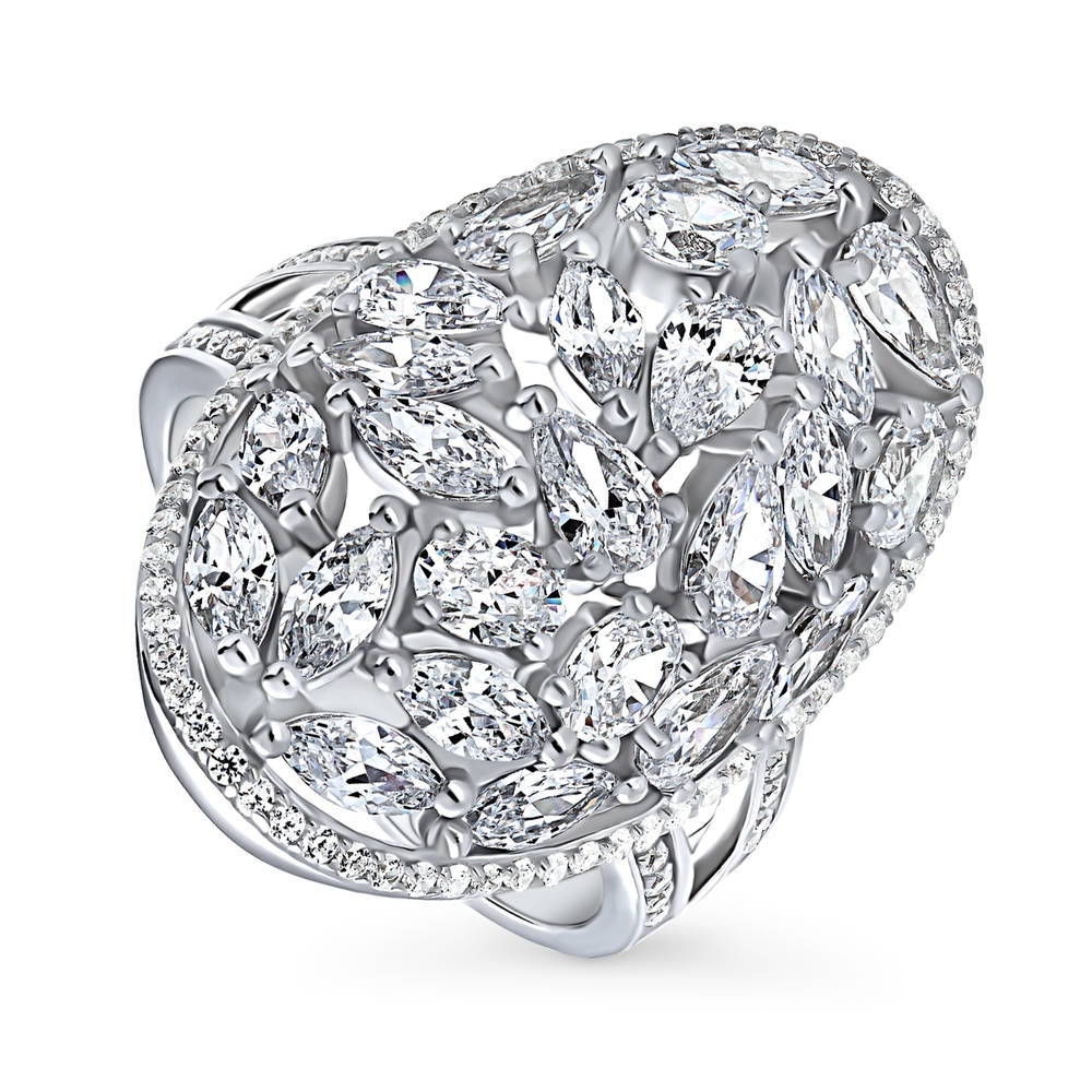 Cluster CZ Statement Split Shank Ring in Sterling Silver