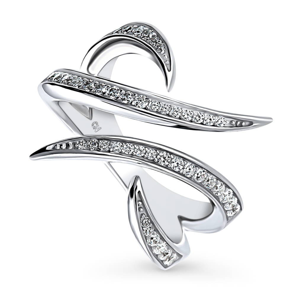 Bypass Wave CZ Ring in Sterling Silver