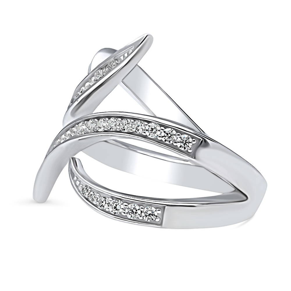 Bypass Wave CZ Ring in Sterling Silver