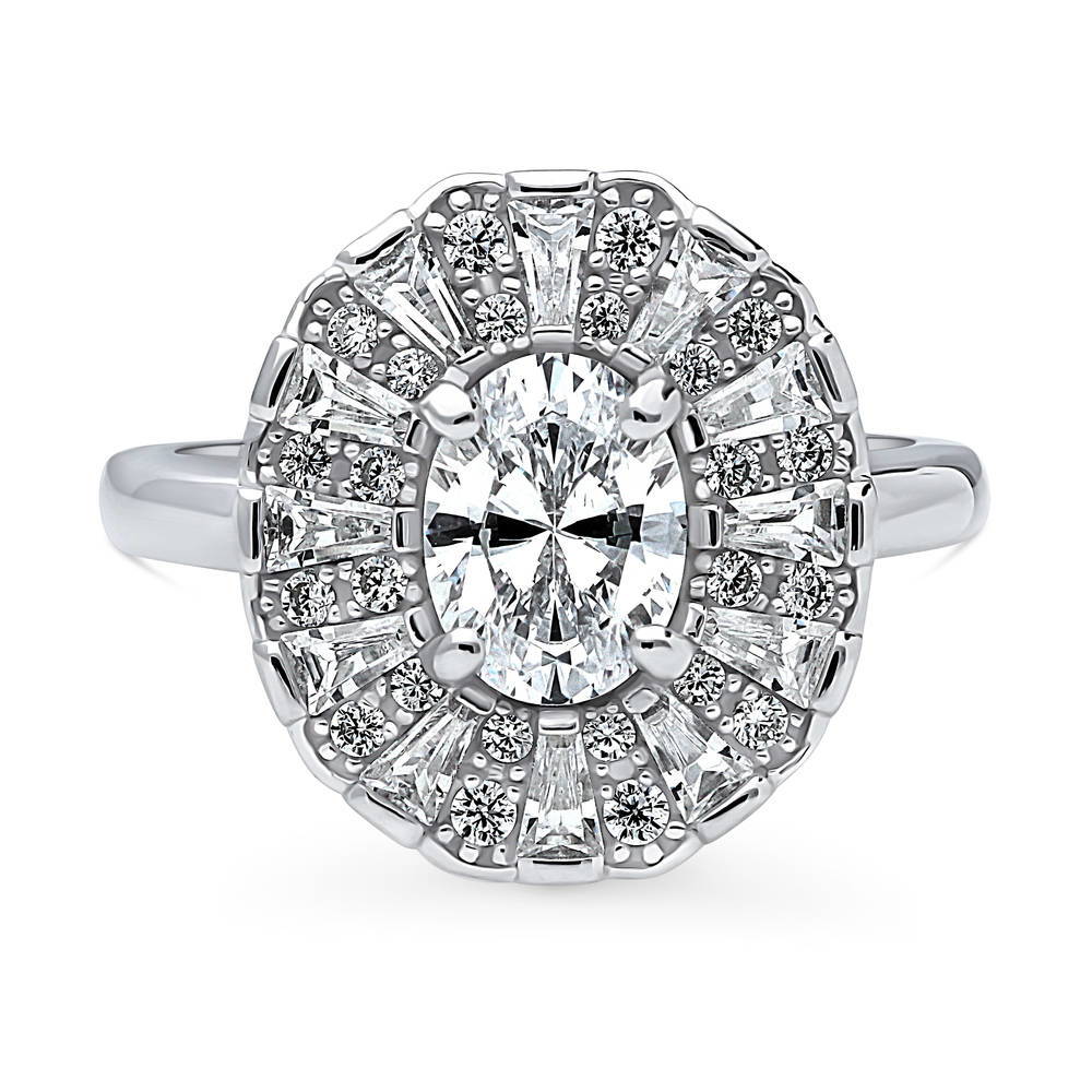 Halo Art Deco Oval CZ Ring in Sterling Silver